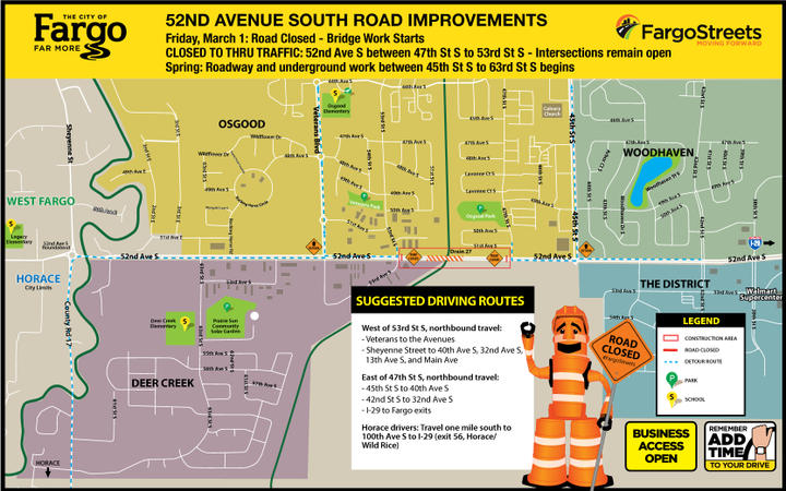 Road Closed: 52nd Ave S between 47th St S to 53rd St S