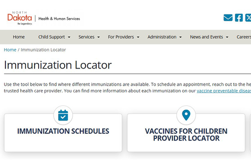 North Dakota Health & Human Services Immunization Locator