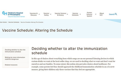 Children's Hospital of Philadelphia - Vaccine Schedule: Altering the Schedule