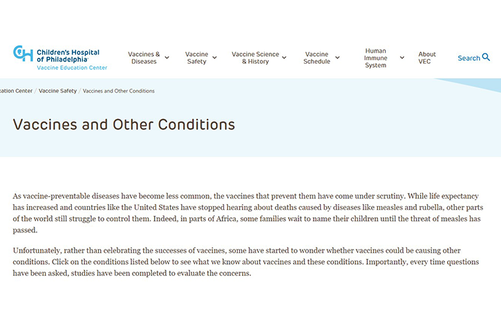 Children's Hospital of Philadelphia - Vaccines and Other Conditions