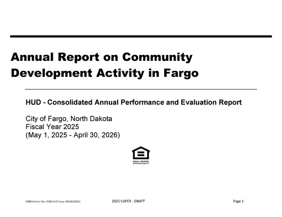 Cover Page for 2025 Consolidated Annual Performance and Evaluation Report (CAPER) - DRAFT