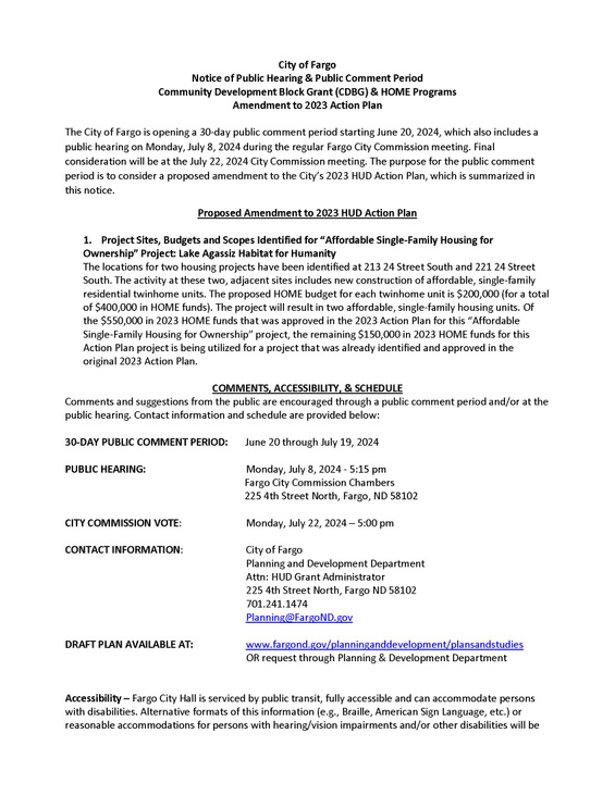Notice of Public Hearing & Public Comment Period 6/20 to 7/19