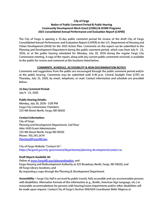 Cover for 2025 CAPER Public Notice