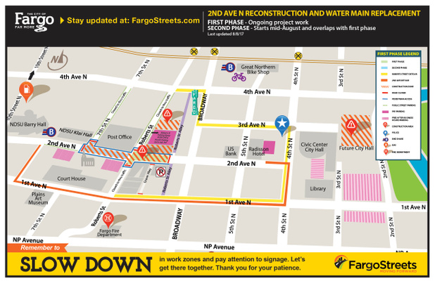TUESDAY, AUG 15: Upcoming Changes to Work Zone for 2nd Avenue North Project in downtown Fargo