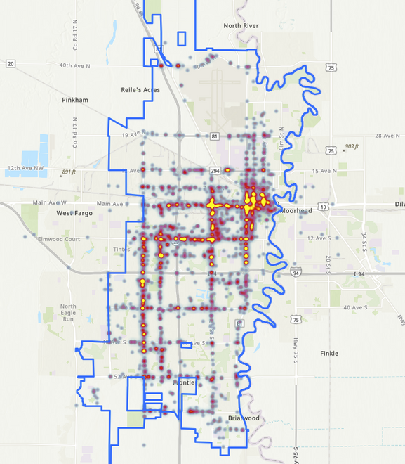 January 1 - April 25, 2025 Traffic Stop Heat Map