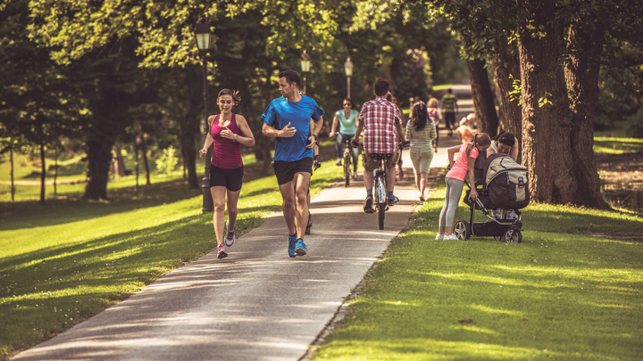 running, biking on trail