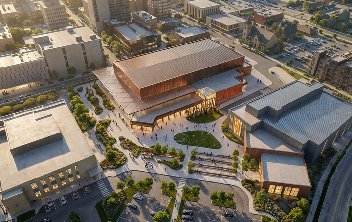 Rendering of Convention Center proposal at Civic Center site.