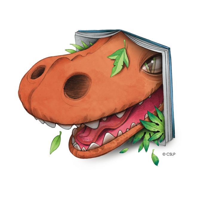 Dinosaur face in book