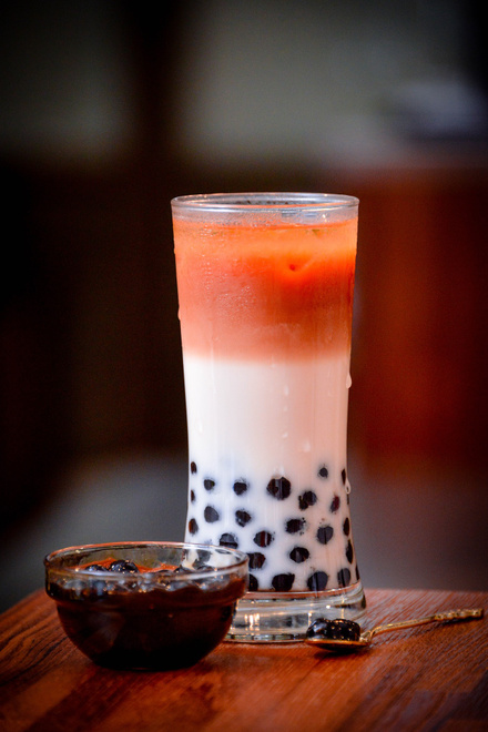 Glass of boba tea.