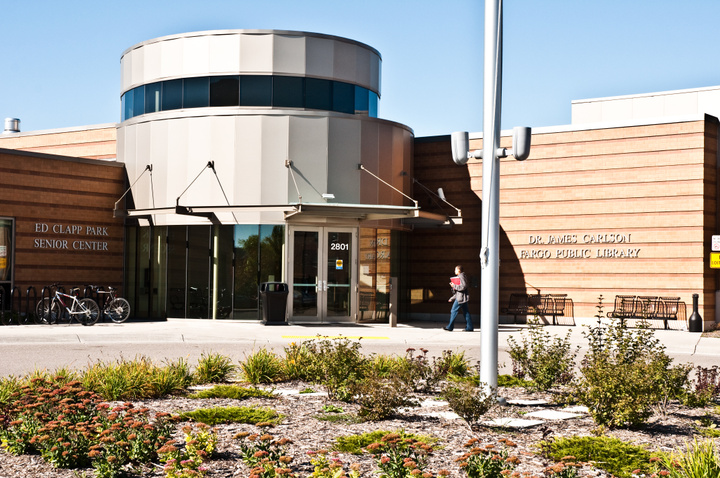 Dr. James Carlson Library entrance exterior