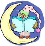 Owl reading on moon