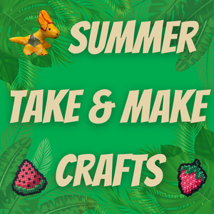 Graphic with the words "summer take & make crafts"