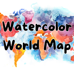 Watercolor background with the words "Watercolor World Map"