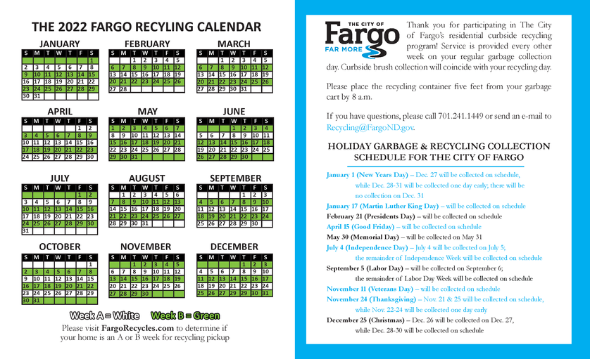 2022 Recycling Calendar